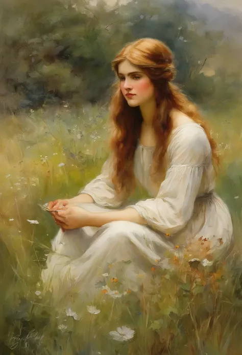 William waterhouse maiden in meadow