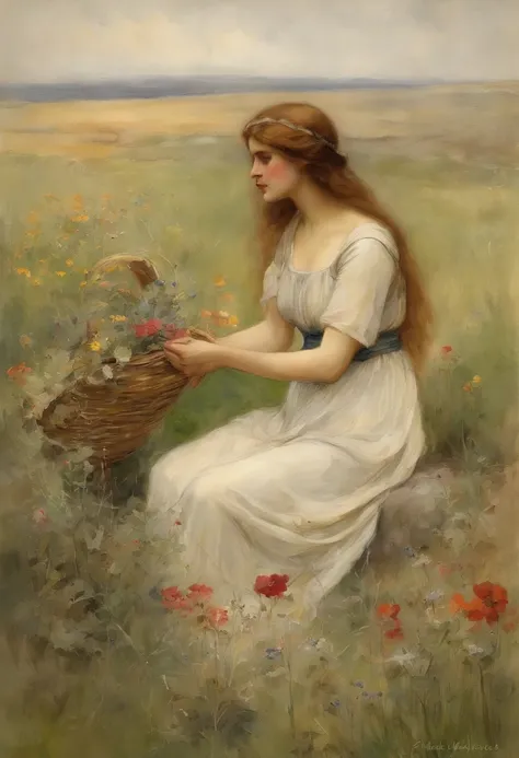 William waterhouse maiden in meadow