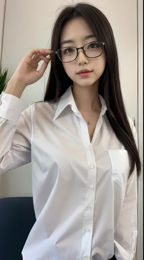 Not fully clothed secretary, white collared shirt