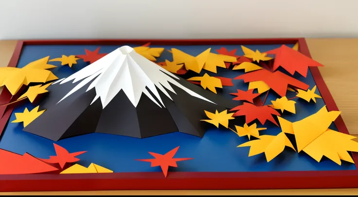 Paper Craft Semi-Three-Dimensional Mt. Fuji and Autumn Leaves