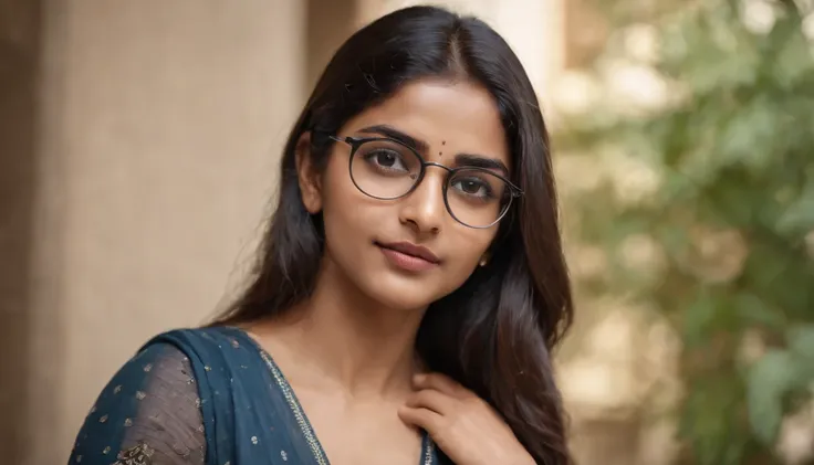 Indian woman,20 years of age, spectacles, looking at the camera,cute,smart, realistic,8k,hyper realistic