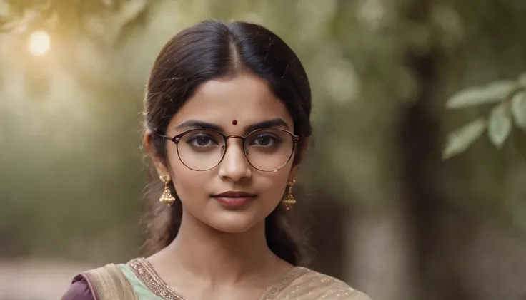 Indian woman,20 years of age, spectacles, looking at the camera,cute,smart, realistic,8k,hyper realistic