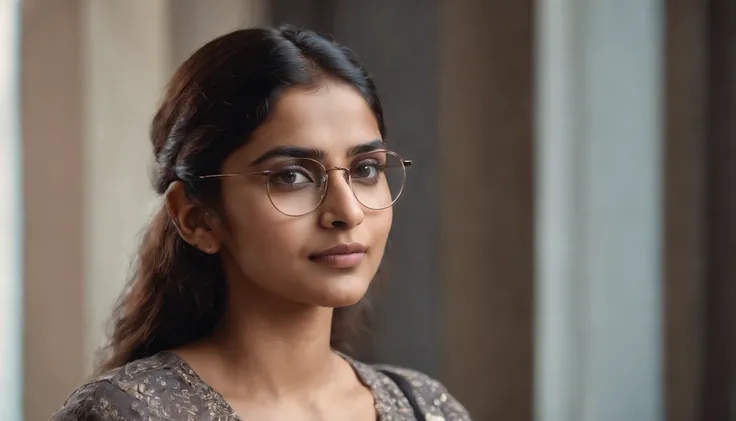 Indian woman,20 years of age, spectacles, looking at the camera,cute,smart, realistic,8k,hyper realistic