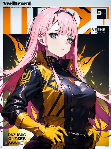 ((((dramatic)))、(((gritty)))、(((vehement))), zero two, movie poster featuring a young woman as the main character。she stands con...