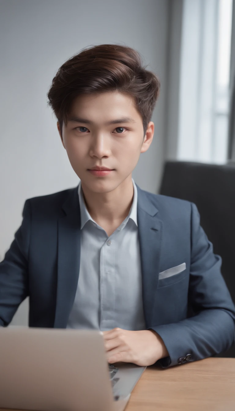 (best quality), (masterpiece), (high resolution), (intricate details), (photorealistic), (cinematic light), korean boy, Suit, sitting on a laptop, office, back
,hyper realistic, photo realistic, hyper realistic texture human skin, cinematic light