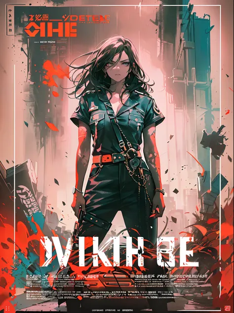 ((((dramatic))), (((gritty))), (((intense))) film poster featuring a young woman as the central character. She stands confidently in the center of the poster, wearing a stylish and edgy outfit, with a determined expression on her face. The background is da...