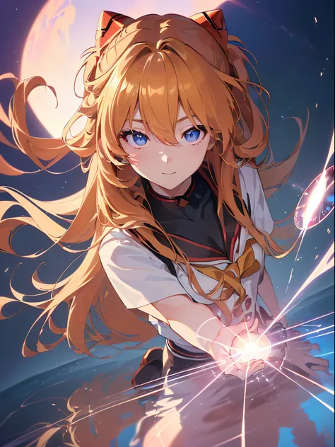 ((souryuu asuka langley, school uniform:1.4, Blonde)),(Glowing eyes:1.233),(seductive smile,blushing,)(Beautiful and detailed eyes:1.1),1girll,Solo,(Masterpiece,Best quality, offcial art,Target the audience, Beautiful and aesthetic:1.2),(超高分辨率,Golden ratio...