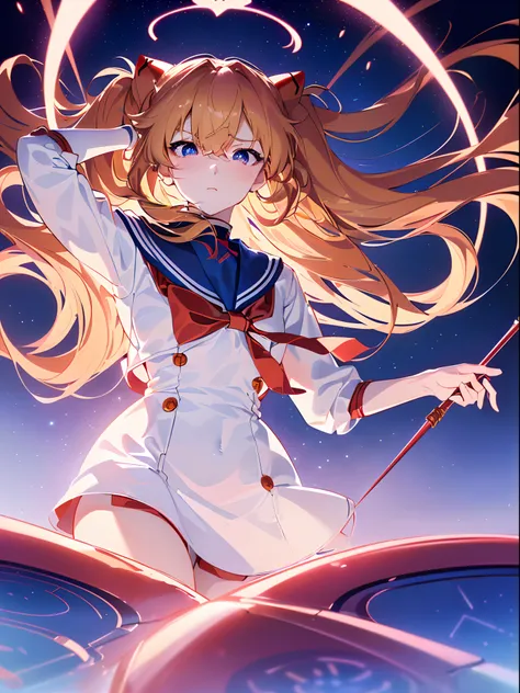 ((souryuu asuka langley, sailor dress:1.2, blonde)),(glowing eyes:1.233), diffuse reflection, high-profile, majestic,(angry,blus...