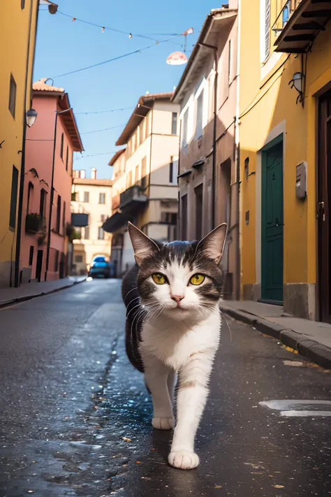 ((top-quality、​masterpiece、photographrealistic:1.4、in 8k))、cats、(cat strolling through beautiful italian city)、cat eyes eyes、ver...