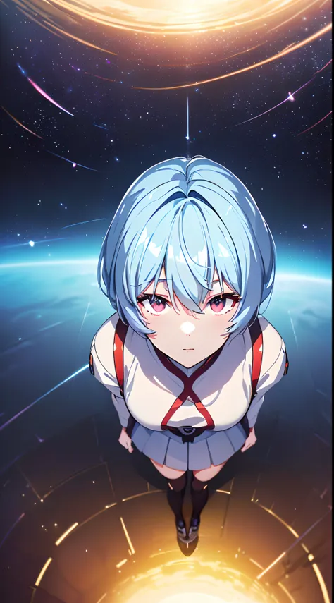 (((ayanami rei:))),((((break,design an image with a fisheye lens effect, capturing a wide field of view with a distinctive, curv...