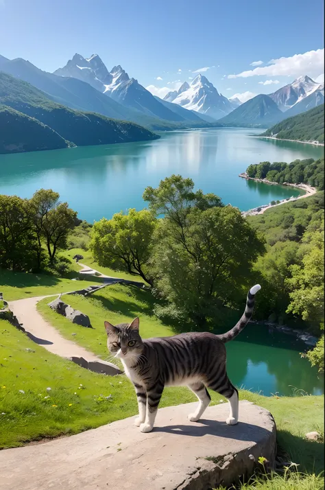 ((top-quality、​masterpiece、photographrealistic:1.4、in 8k))、cats、(mountains and lakes in the background)、detailed pussy、delicate ...