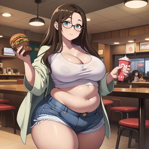 ((highres)), Masterpiece, high quality, best quality, beautiful, perfect lighting, detailed face, ultra cute face, ((2girls)), one girl has blonde hair, blue eyes, crop top and shorts skindentation, one girl has brown hair, green eyes, jeans, white shirt, ...