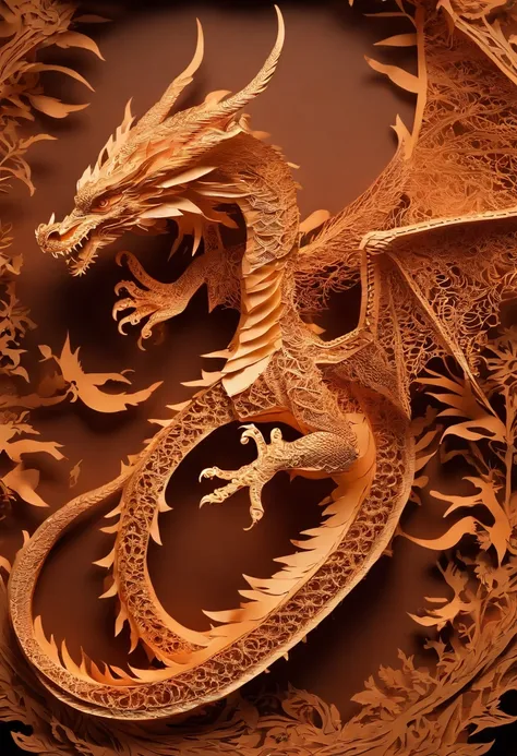 Best Quality, Top image quality, Top resolution, Intricate details, Craftsmanship, (Papercut:1.4),  Ring of Fire, Dragon engulfed in flames, Cutting framed paper, Museum, Protruding from the flame of the flame, Actual Paper Burning, fire, Real Fire,Three-d...