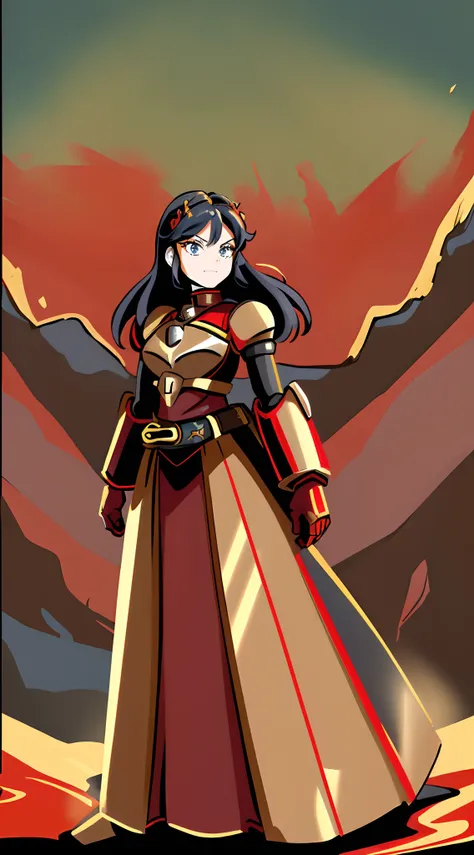 ((masterpiece, best quality)): 1girl, princess ryuko matoi wearing heavy red black and gold knight armor, heavy mech armor, cybe...