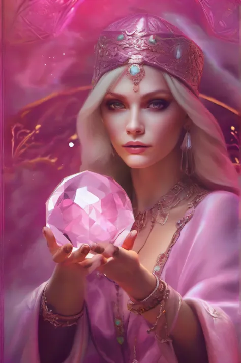 pinkcolor　fortune teller　Holding a crystal in your hand