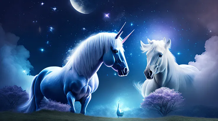 Create an image of Donald Trump and the magical unicorn meeting in a mystical, moonlit clearing for the first time, with an atmosphere of awe and wonder.