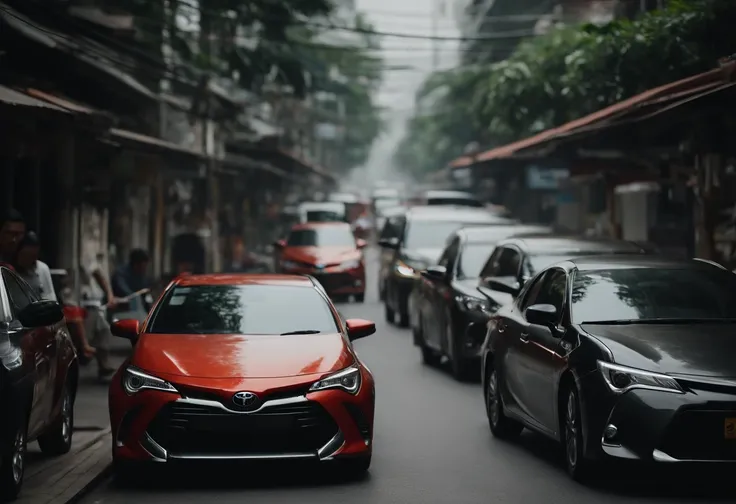 Toyota cars on the road, Wide alleys in Bangkok, morning