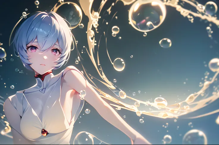 (((ayanami rei))),((((BREAK,Design an image with a fisheye lens effect, capturing a wide field of view with a distinctive, curved perspective.BREAK,)))1girl,solo,(masterpiece,best quality, official art,aim to viewers, beautiful and aesthetic:1.3),((ultra h...