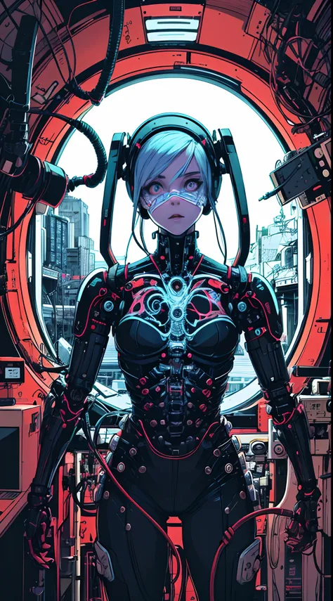 Imagination,a girl,solo,Afrofuturism Streamlined exoskeleton scales and claws,Biopunk,Variety,Laurie Greasleys illustration depicting intricate mechanical body,elaborate portrait of Billie Eilish as Ghost in The Shell character by Laurey Greasley and Takes...