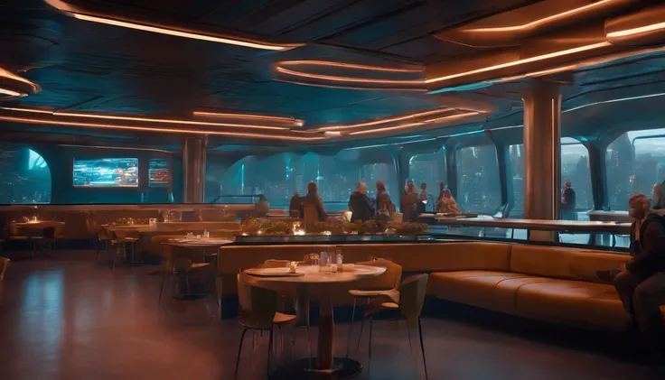 cafeteria, futuristic backdrop, Cyberpunk, 8k