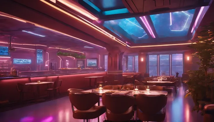 cafeteria, futuristic backdrop, Cyberpunk, 8k