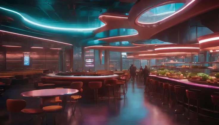 cafeteria, futuristic backdrop, Cyberpunk, 8k