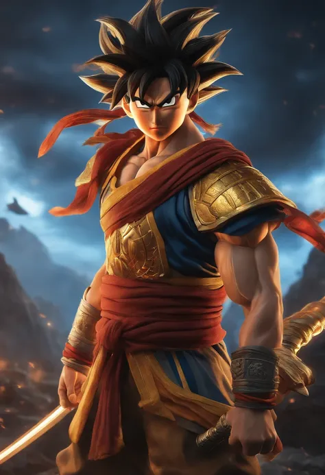 Goku as  US army official, Dynasty warrior style, Elaborate and gorgeous CGI anime style, Luffy, 8K highly detailed digital effect fantasy, cgsociety 9, epic digital art illustration, and Mumford and Alex Gray style, Bio-luminescence