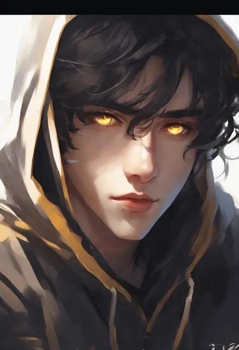 Anime man with yellow eyes and black hair in black hoodie, High quality anime art style, artwork in the style of guweiz, digital anime illustration, anime style character, inspired by Bian Shoumin, anime style portrait, Male anime style, Anime Boy, high qu...