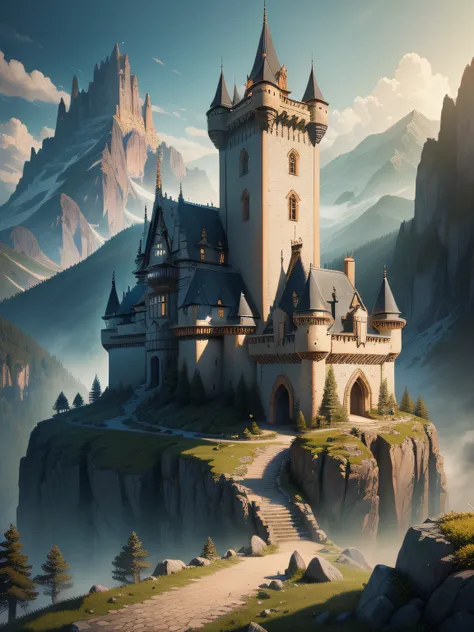 A forbidden castle high up in the mountains, pixel art, (intricate details:1.12), hdr, (intricate details, hyperdetailed:1.15), (natural skin texture, hyperrealism, soft light, sharp:1.2), game art, key visual, surreal