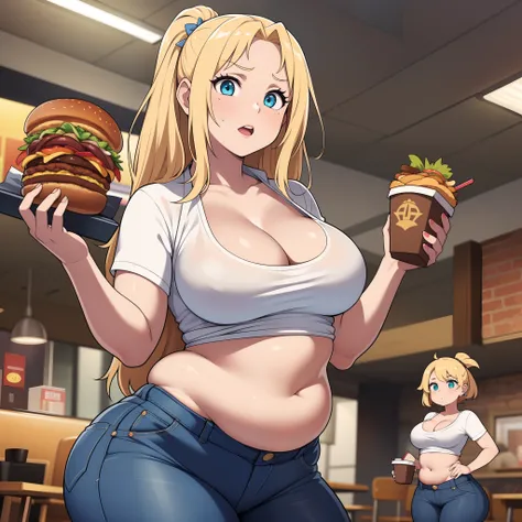 ((highres)), Masterpiece, high quality, best quality, beautiful, perfect lighting, detailed face, ultra cute face, ((2girls)), one girl has blonde hair, blue eyes, crop top and shorts skindentation, one girl has brown hair, green eyes, jeans, white shirt, ...