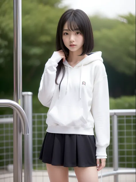 年轻，(a miniskirt)，Mokomokos hoodie，teens girl，Delicate body，petite body，Delicate body，small tits，tiny chest，Short，A dark-haired，Very Longhair，a shower，An amusement park，Looks Back