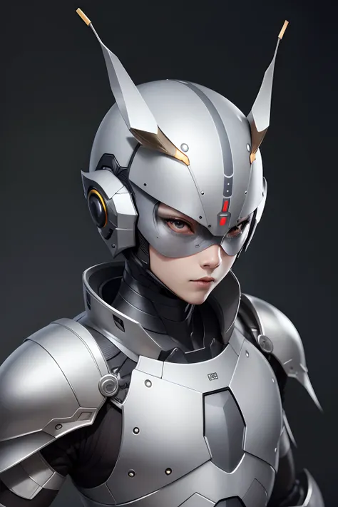 Insect-like armor、Dome sensor on forehead、Light gray armor