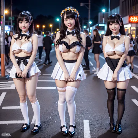 (SFW, 12 Tiny Girls:1.2, Shibuya Hachiko-mae scramble crossing on Halloween:1.2), (masterpiece:1.2, best quality, photorealistic:1.37), {(Standing Full Body:1.2)|(from below:1.2)}, short silver hair, {School Uniform|naked bandage|tutu}, (Detailed KAWAII fa...