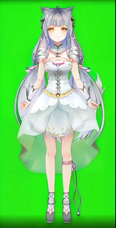 a cartoon image of a girl in a dress with a cat tail, my dress up darling anime, !!full body portrait!!, full body adoptable, cute anime waifu in a nice dress, loli in dress, art style of rune factory 5, clear outfit design, small curvy loli, anime vtuber ...