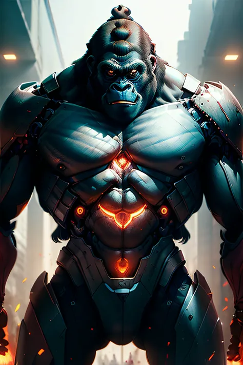 um (((Evil male gorilla made of steel))), (cyborg), de costas, imagem corpo inteiro do gorila, sem cortes, ultra-detalhado, Rosto detalhado, feito de metal, Professional vector illustration, imagem inteira, sem corte, HDR, hiper-detalhado:1.2), cinematic p...