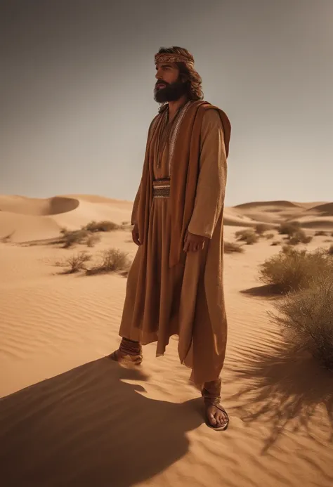 Young man with beard standing in desert area, rei de israel vestidos em 36864K filmes, Ainda do filme live action, cenas de filmes live-action, 16384k filme, still image from tv series, cinematic Film still from, film still image, portrait of bedouin d&d, ...