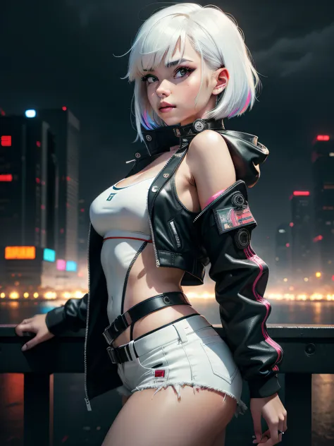 masterpiece, (photorealistic:1.4), best quality, beautiful lighting, (ulzzang-6500:0.5), lucy \(cyberpunk\), 1girl, white hair, ...