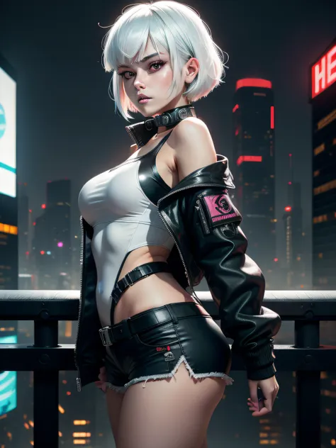 masterpiece, (photorealistic:1.4), best quality, beautiful lighting, (ulzzang-6500:0.5), lucy \(cyberpunk\), 1girl, white hair, ...