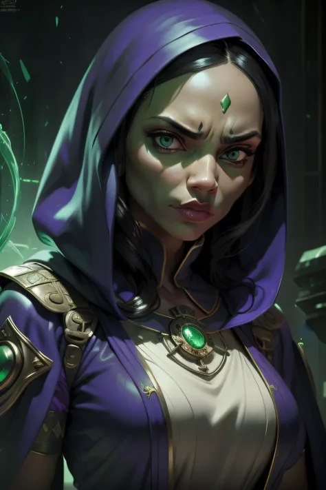 young,1girl,portrait female githyanki,close-up,cloth robes and hood,disappointed look,green skin,(hyperdefined),unusual-angle,fantasy victorian aesthetic,(hyperdefined),dramatic complex lighting,(fine-details:1.1),absurdres,fullscreen,coherent