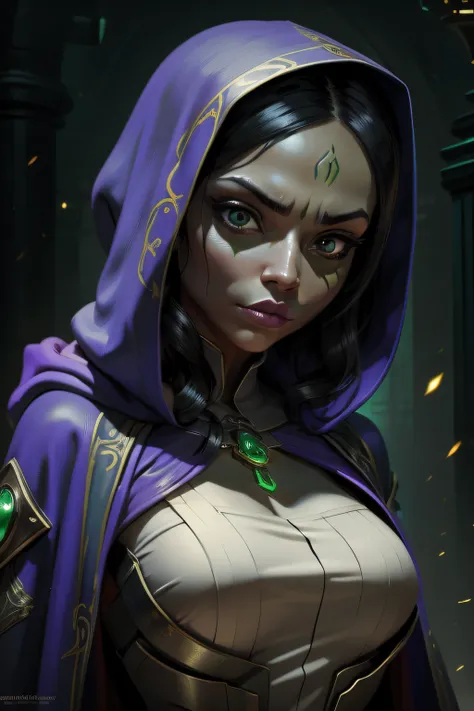 young,1girl,portrait female githyanki,close-up,cloth robes and hood,disappointed look,green skin,(hyperdefined),unusual-angle,fantasy victorian aesthetic,(hyperdefined),dramatic complex lighting,(fine-details:1.1),absurdres,fullscreen,coherent