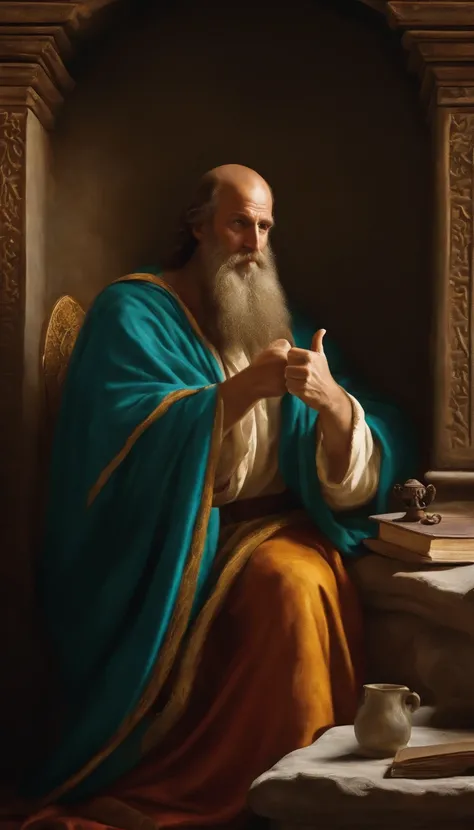 The apostle Paul looked at the screen by giving a thumbs up , Ropa larga, religión, Ultra foto realsisim