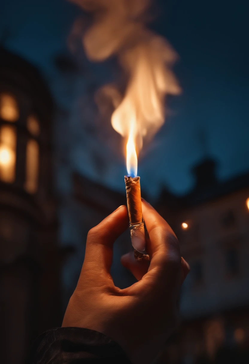 Cigarette and gaslight in hand, realista, 8k, ultra, background picture