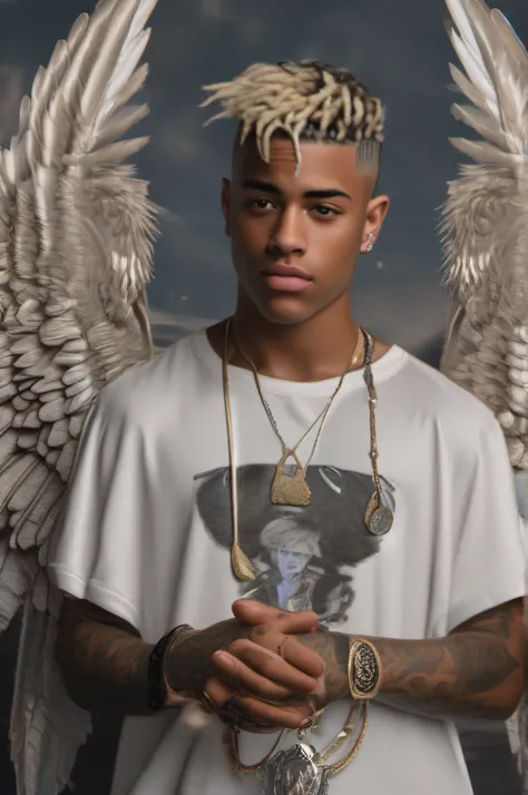 (photorealistic), beautiful lighting, best quality, realistic, full body, real image, intricate details, depth of field, XXXTentacion, looking at camera