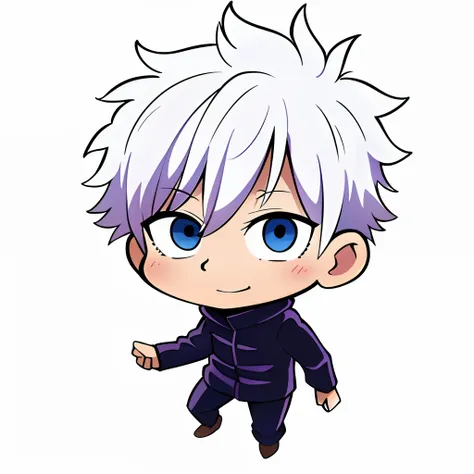 best quality,4k,8k,highres,masterpiece:1.2,ultra-detailed,(realistic,photorealistic,photo-realistic:1.37),chibi anime style,Gojo Satoru,small,mini,perfect,white background,cute chibi drawing