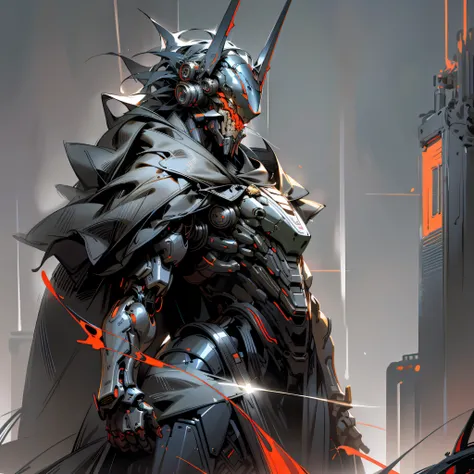 Samurai,Escuro_fantasia,Cyberpunk,1 homem,mechanical marvel,robotic presence,cybernetic guardian,Dark Knight Mechanical Armor, Grande Espada nas Costas, arte absolutamente impressionante,vestindo um manto preto, arte da mais alta qualidade, highest resolut...