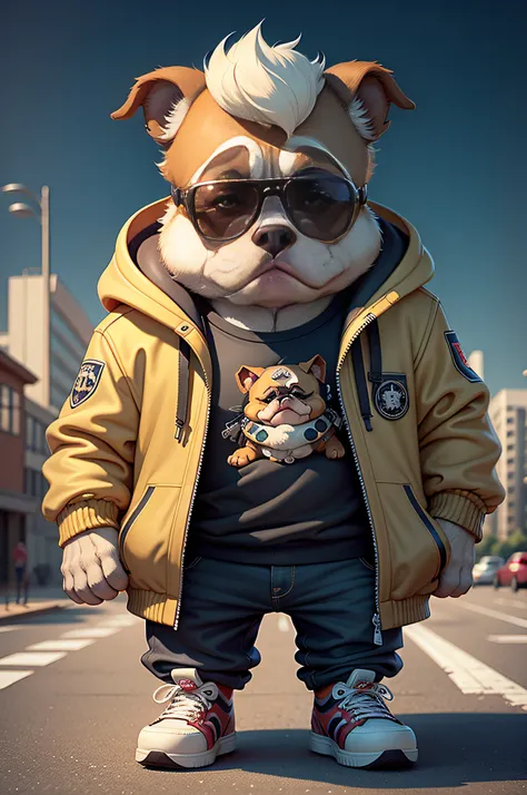 C4tt4stic, Cartoon bulldog with jacket and skateboard, Sunglasses,