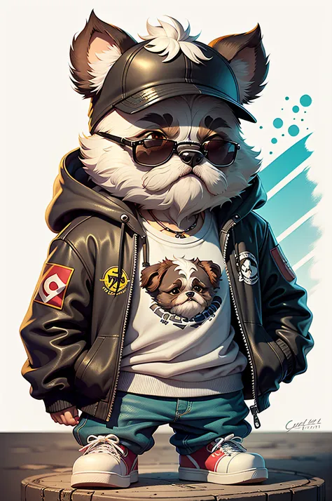 C4tt4stic, Cartoon Shih Tzu with jacket and skateboard, Sunglasses,