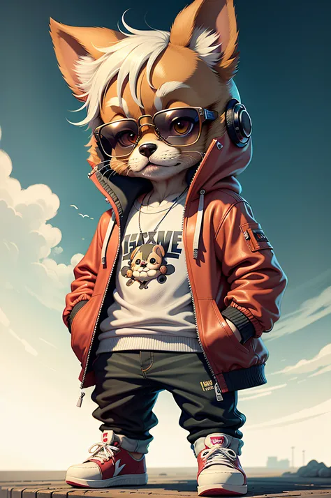 C4tt4stic, Cartoon Chihuahua in jacket and skateboard, Sunglasses,