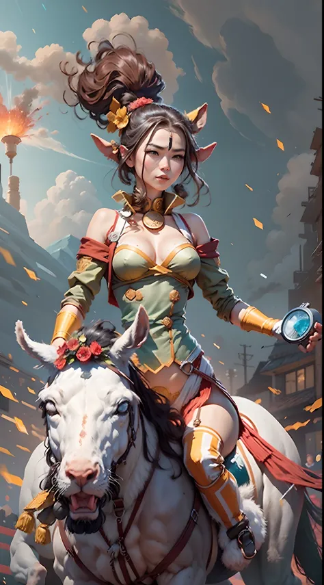 On a very spectacular scene,The extra-large wide-angle lens captures the appearance of female centaurs。She is tall,It has the ultimate curvaceous beauty,The muscles are slender and strong,Beautiful lines。Her facial features are tough and coquettish,Always ...