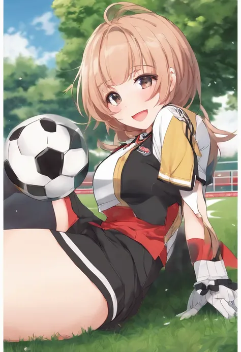 masutepiece, Best Quality, Ultra-detailed, Upper body, 1girl in, (Wearing soccer uniforms:1.5), (short pants:1.3), Longhaire, Narrow waist, Thin leg, Soccer Field, Armpit, perspired, (a sultry, steam, heavy breath:1.2), blush, embarrassed, Bare legs, Bare ...